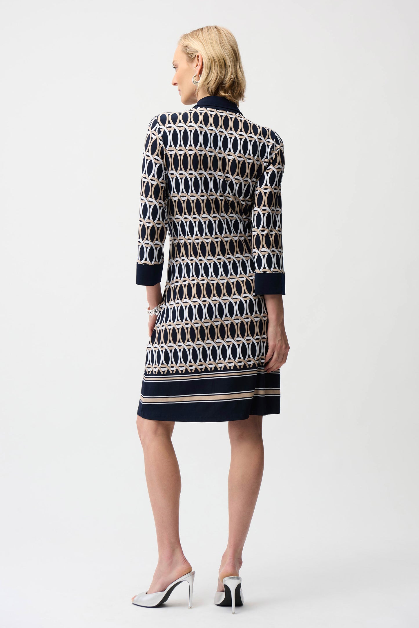 J.R 261903 Silky Knit Geometric Print A-Line Shirt Dress