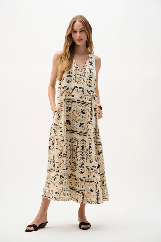 J.R 262908 Linen Blend Scarf Print A-Line Dress