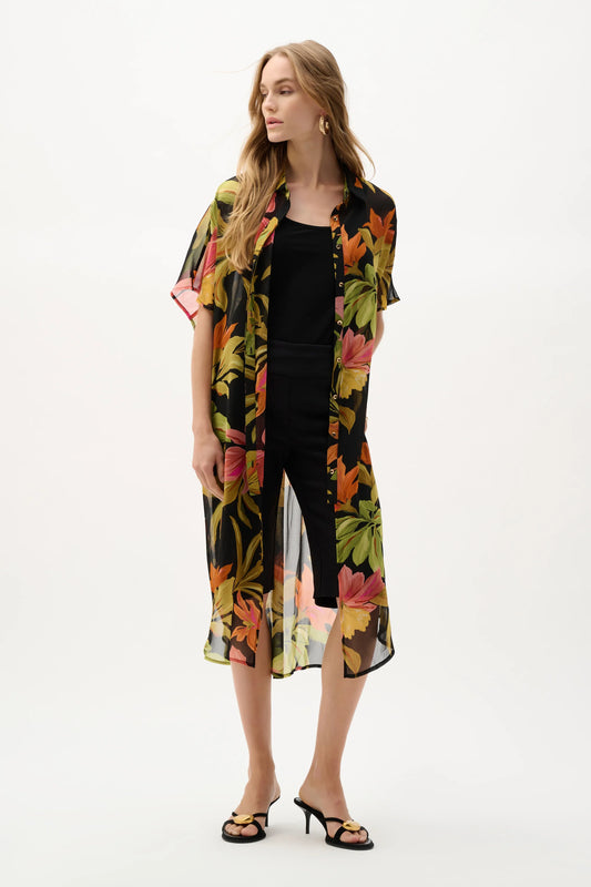 J.R 262949 Chiffon Tropical Print Straight Blouse