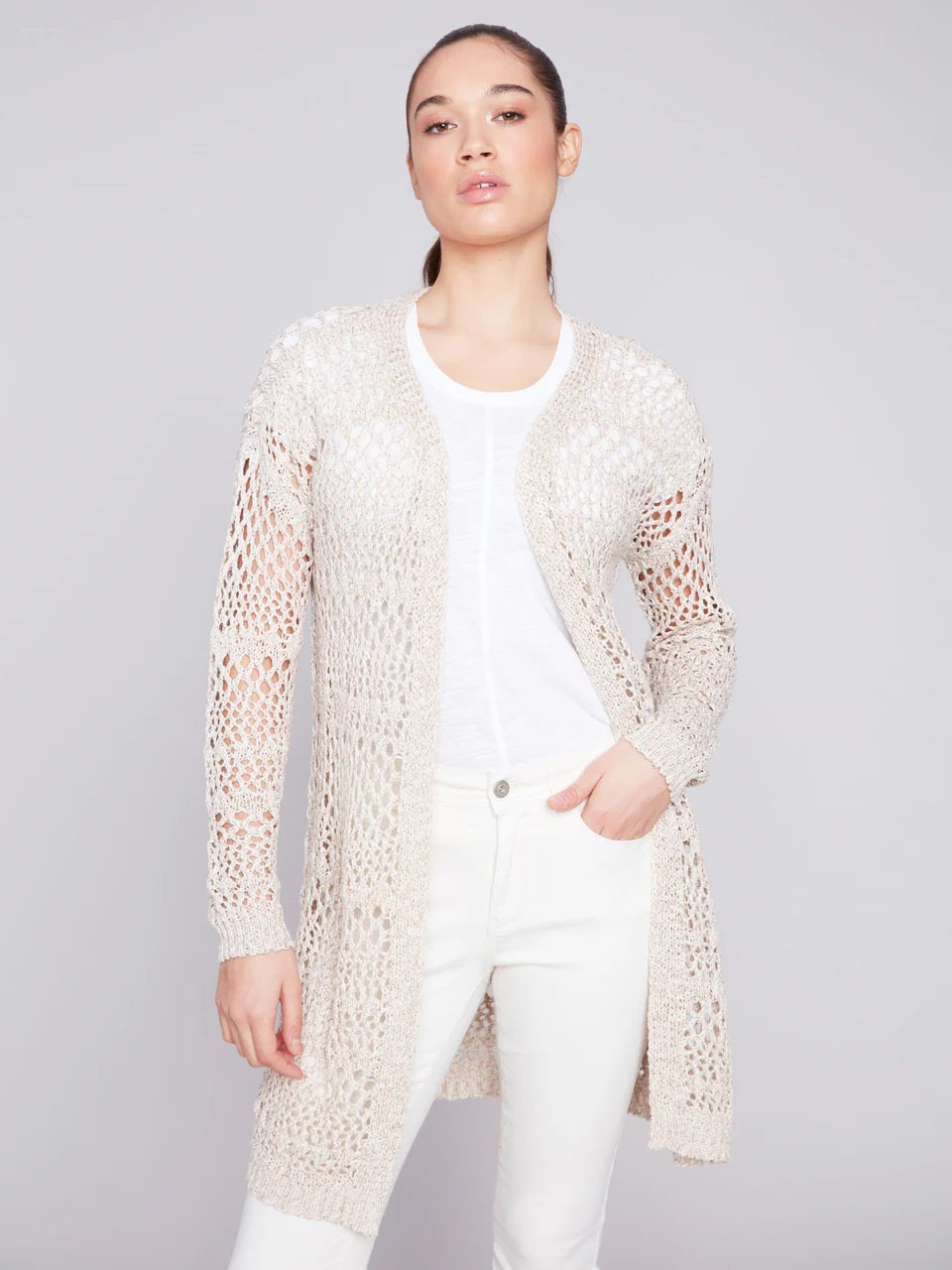 C.B 2642 Long Crochet Cardigan