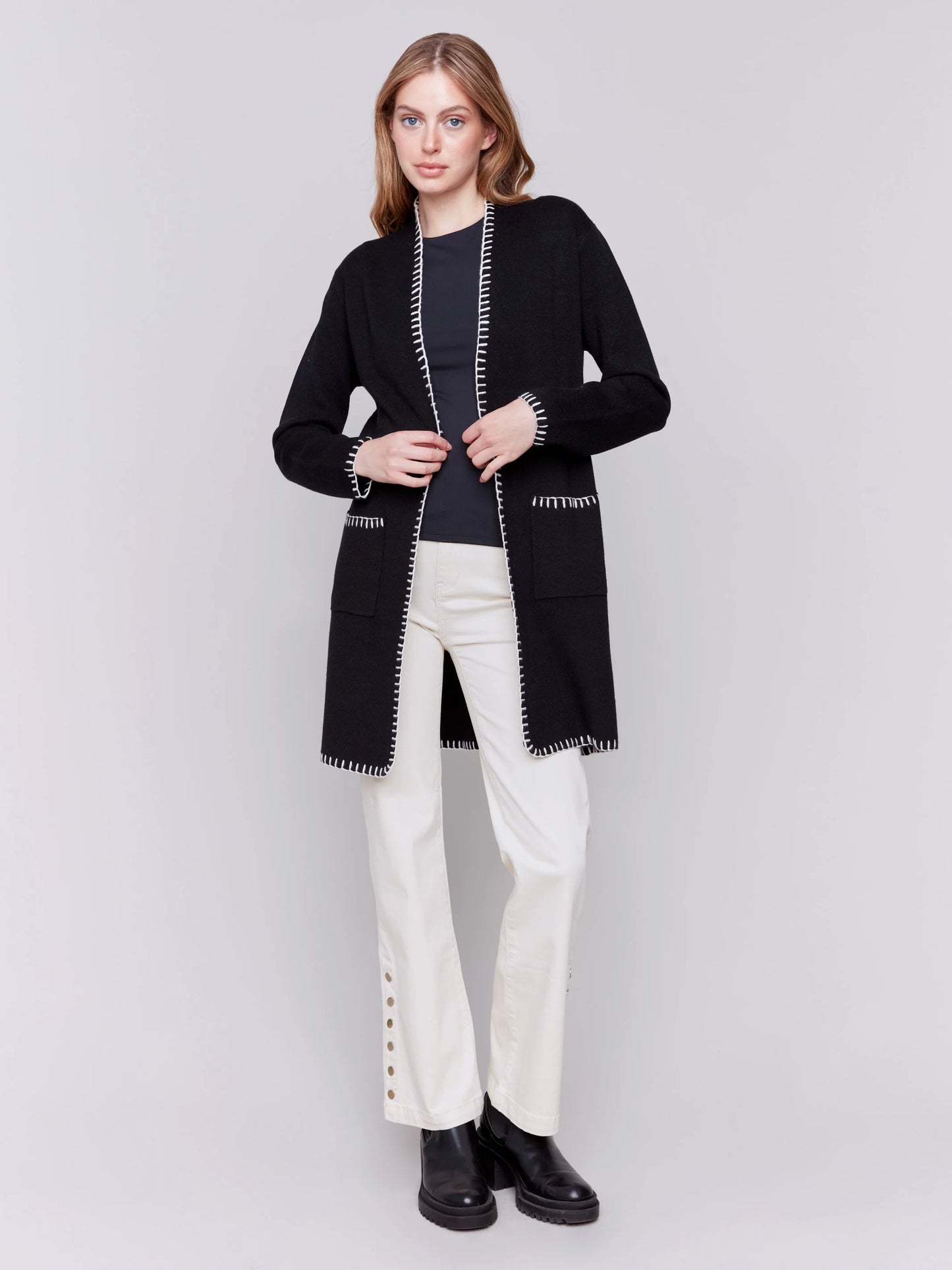 C.B 2730 Blanket Stitch Long Cardigan