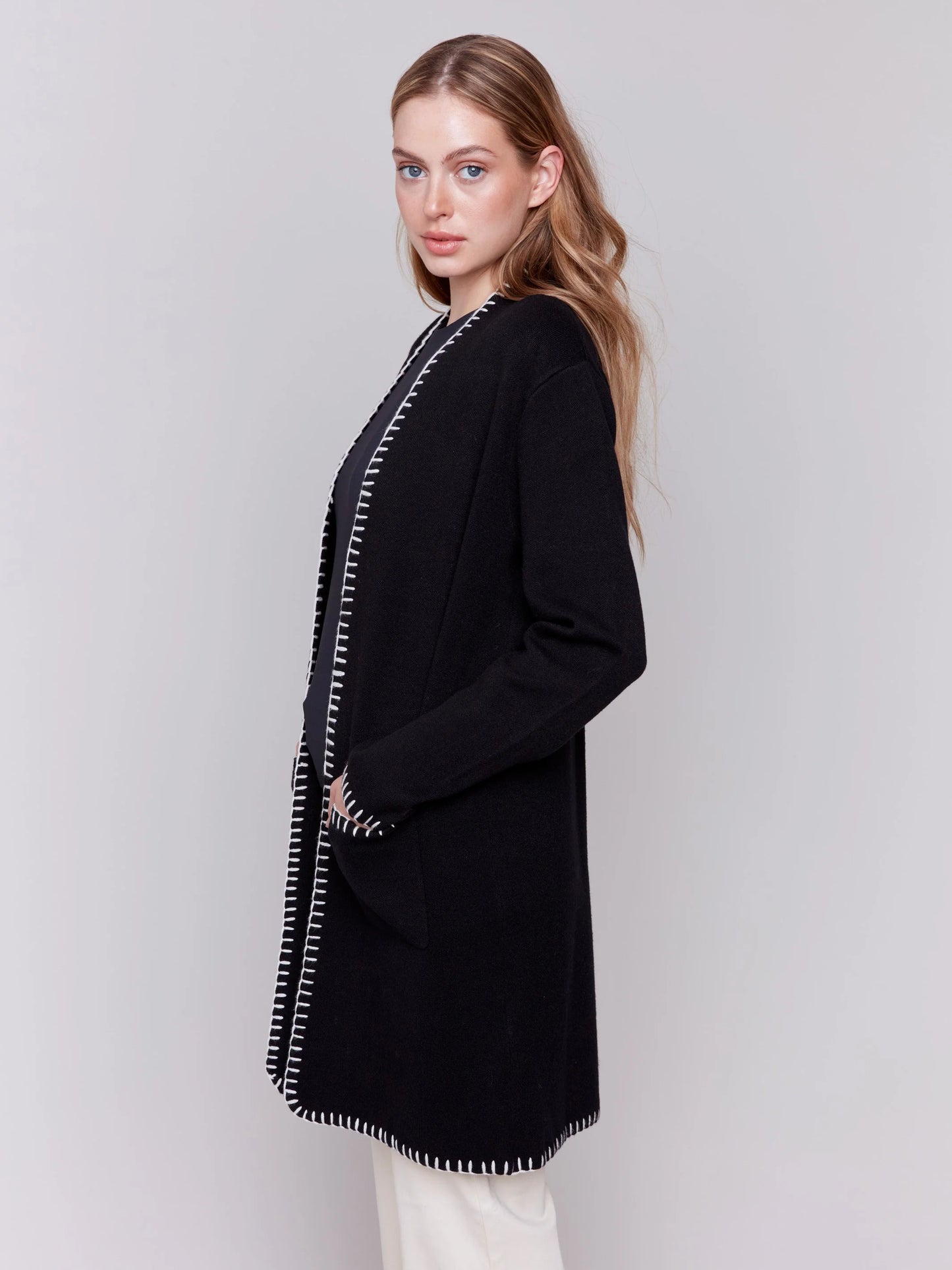 C.B 2730 Blanket Stitch Long Cardigan