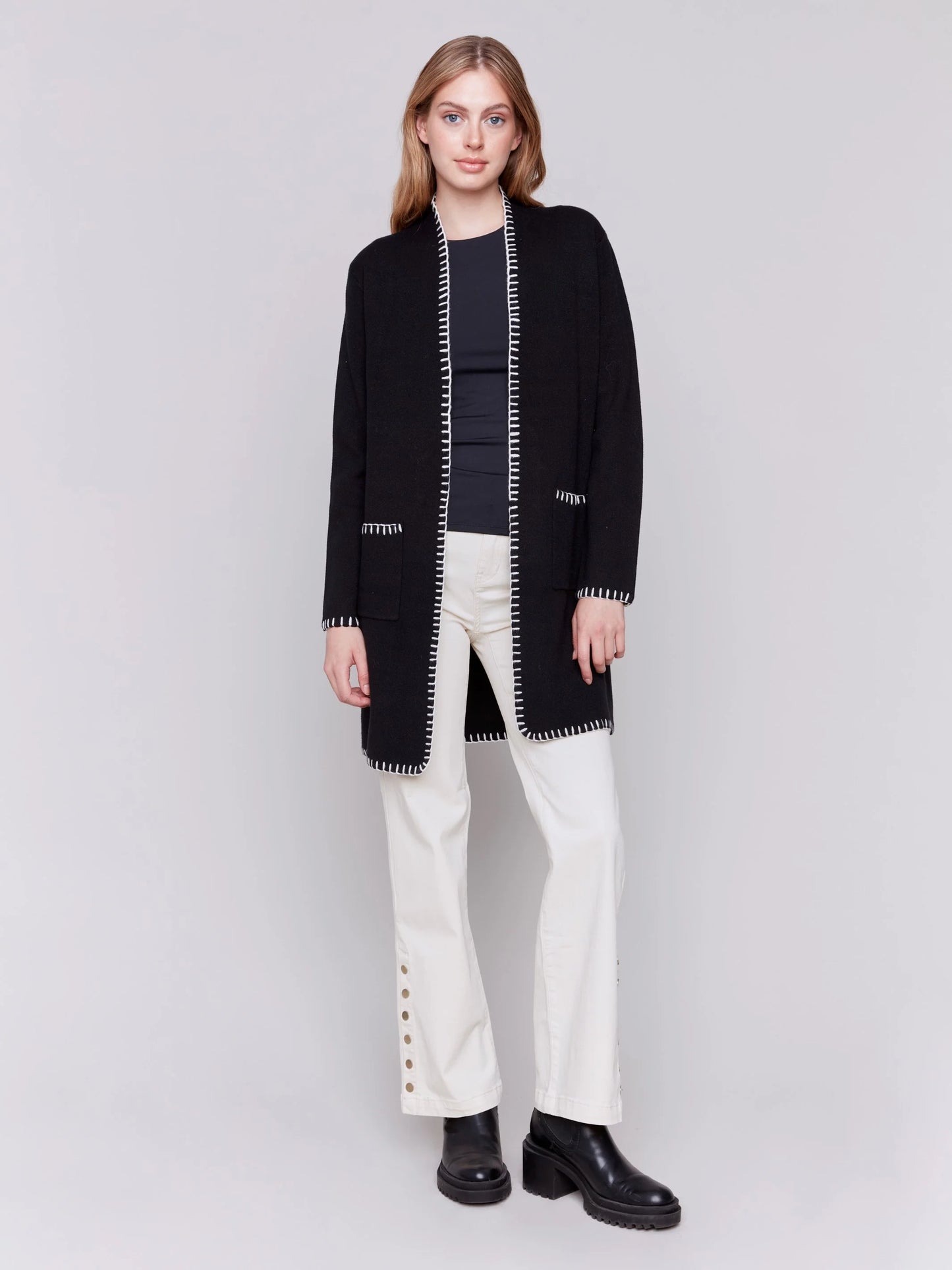 C.B 2730 Blanket Stitch Long Cardigan