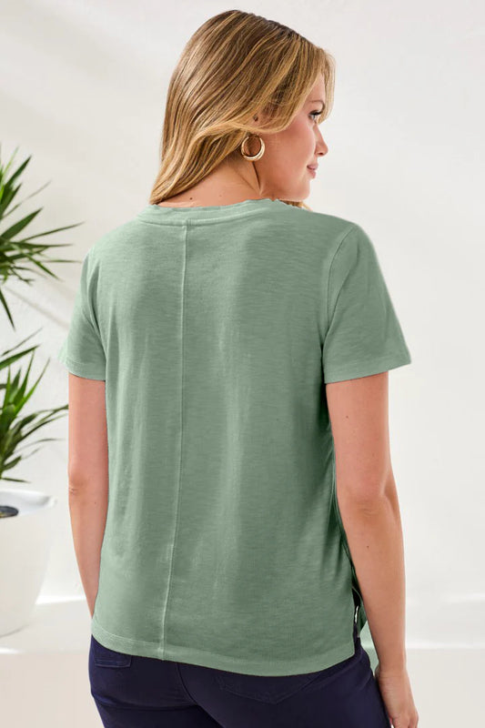 Tri 3052o Slub Knit V-Neck Top With Double Trim Detail
