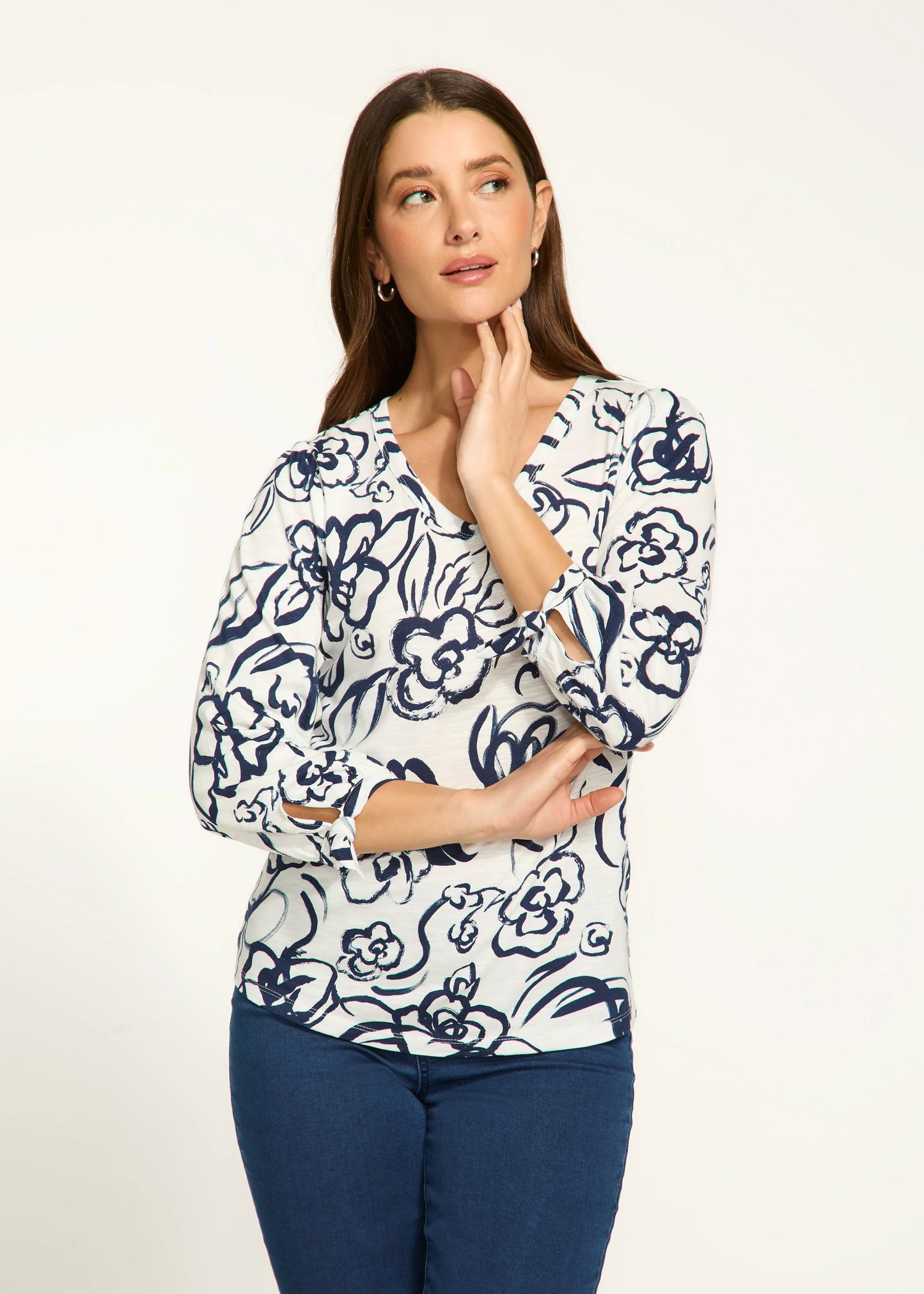 FDJ 3136476 3/4 Sleeve V-Neck Top