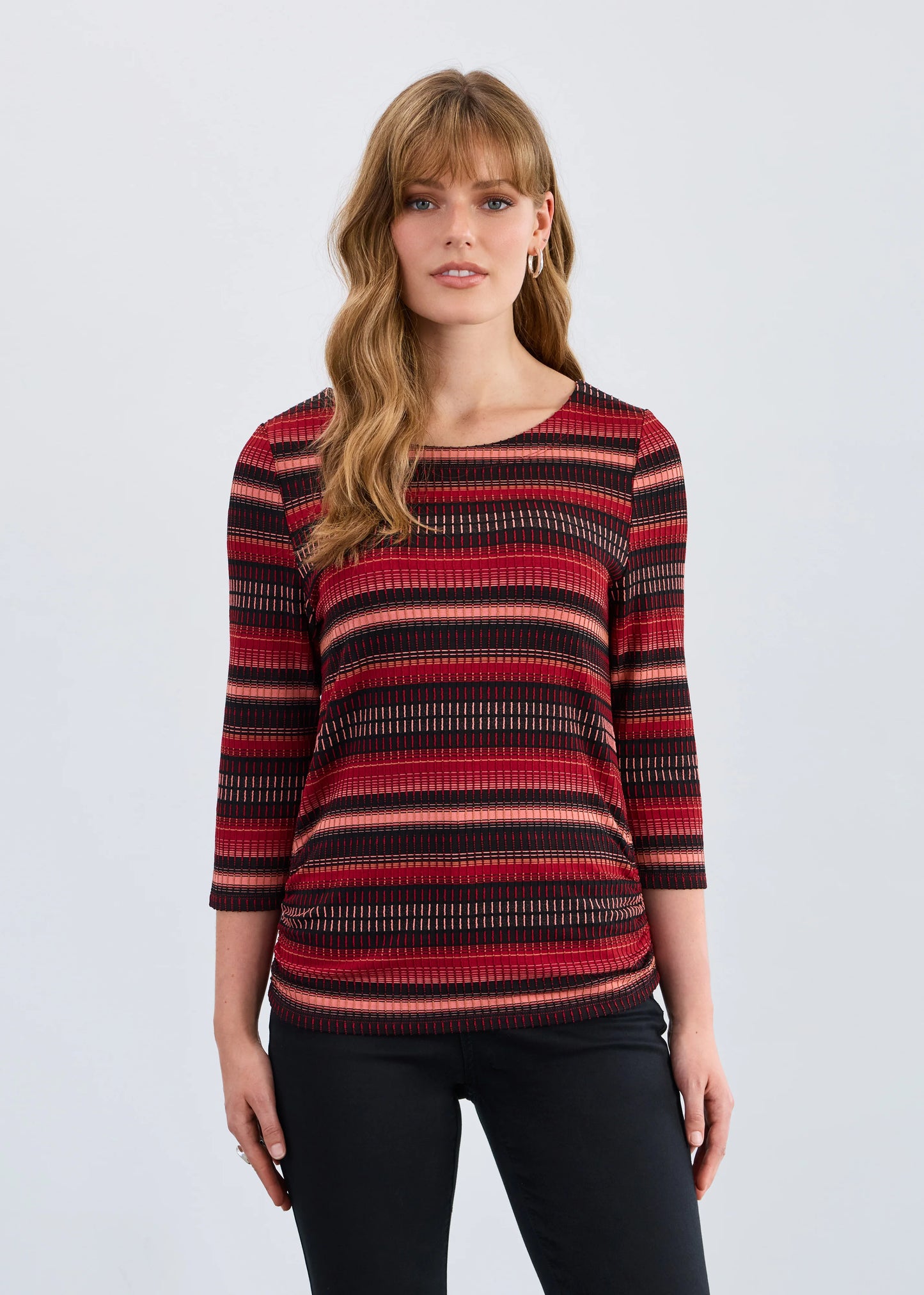 FDJ 3245109 3/4 Sleeve Ruched Side Top