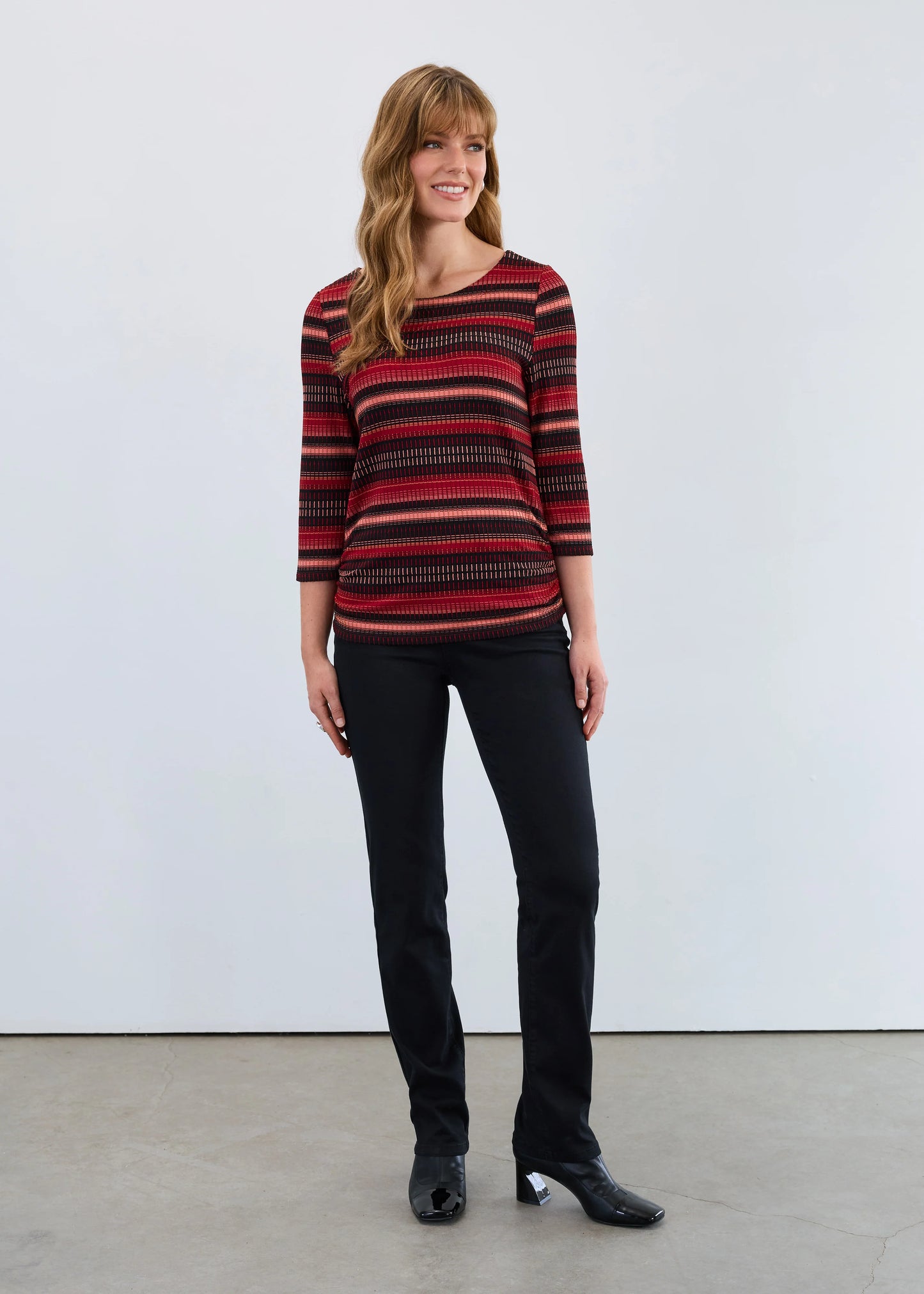 FDJ 3245109 3/4 Sleeve Ruched Side Top