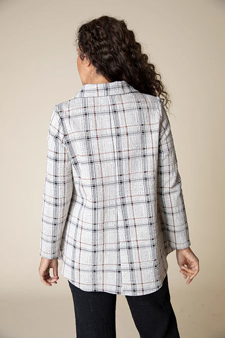 H. 32847F4 Speckle Knit Plaid Swing Jacket