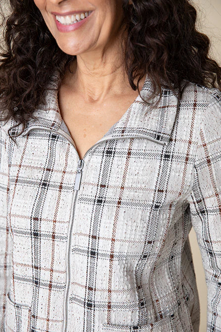 H. 32847F4 Speckle Knit Plaid Swing Jacket