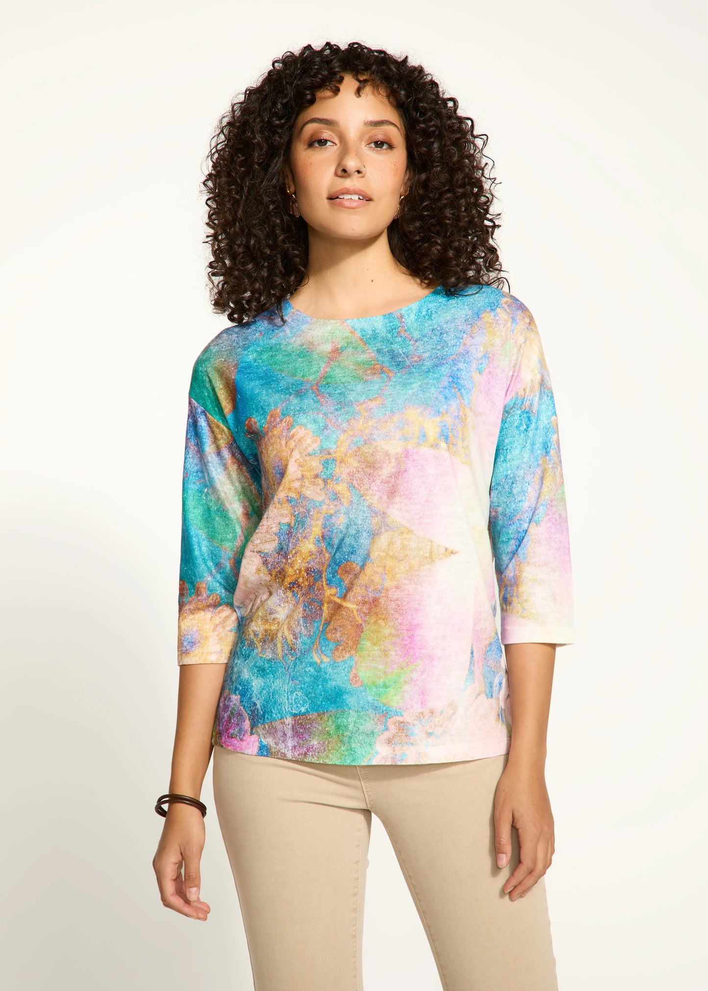 FDJ 3439451 3/4 Sleeve Drop Shoulder Boat-Neck Top