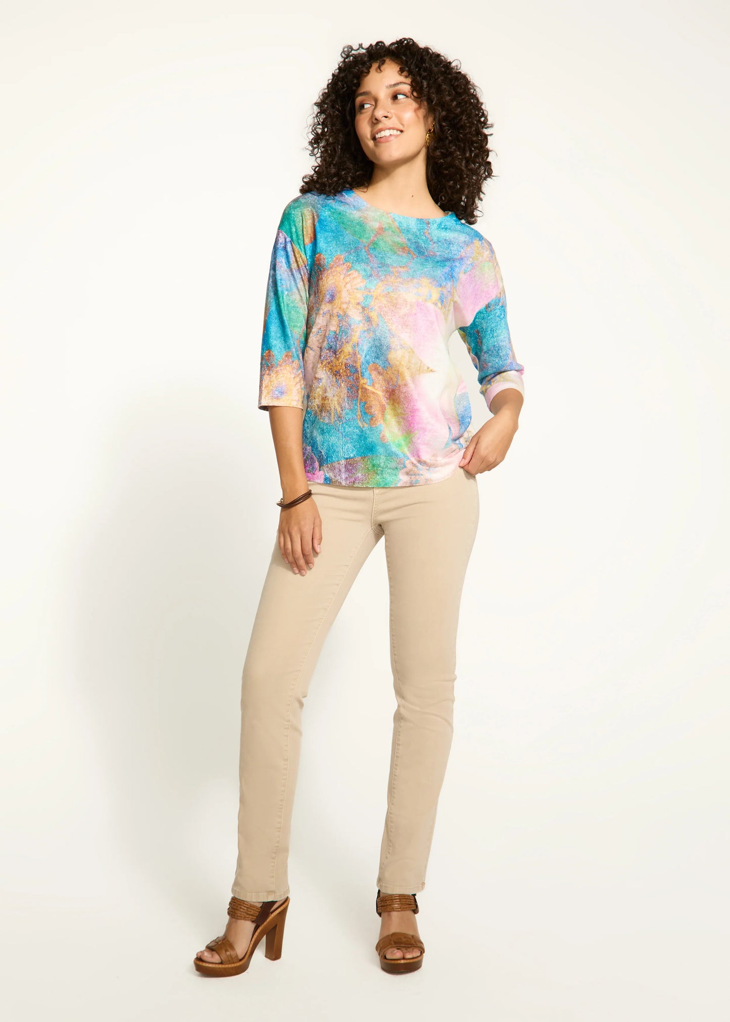 FDJ 3439451 3/4 Sleeve Drop Shoulder Boat-Neck Top