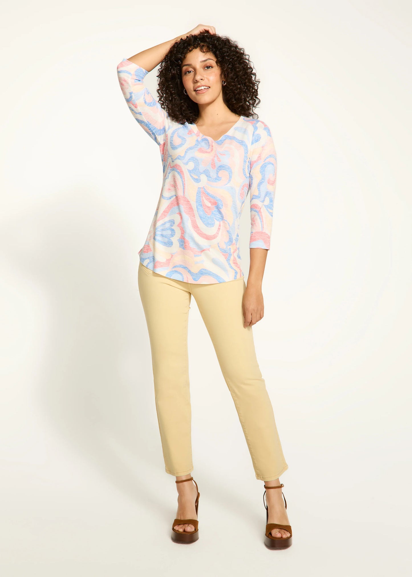 FDJ 3731435 3/4 Sleeve Scoop Neck Top