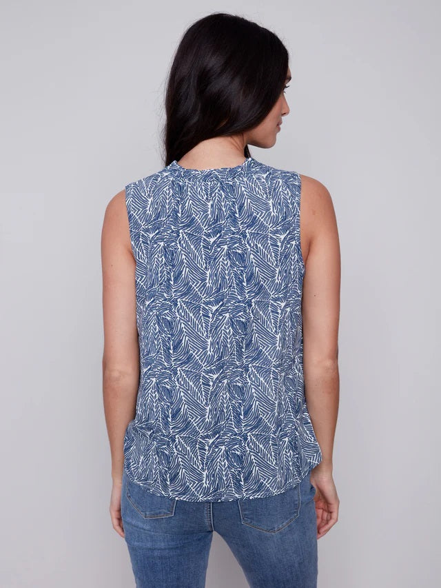 C.B 4529P Sleeveless Printed Ruffle Neck Blouse