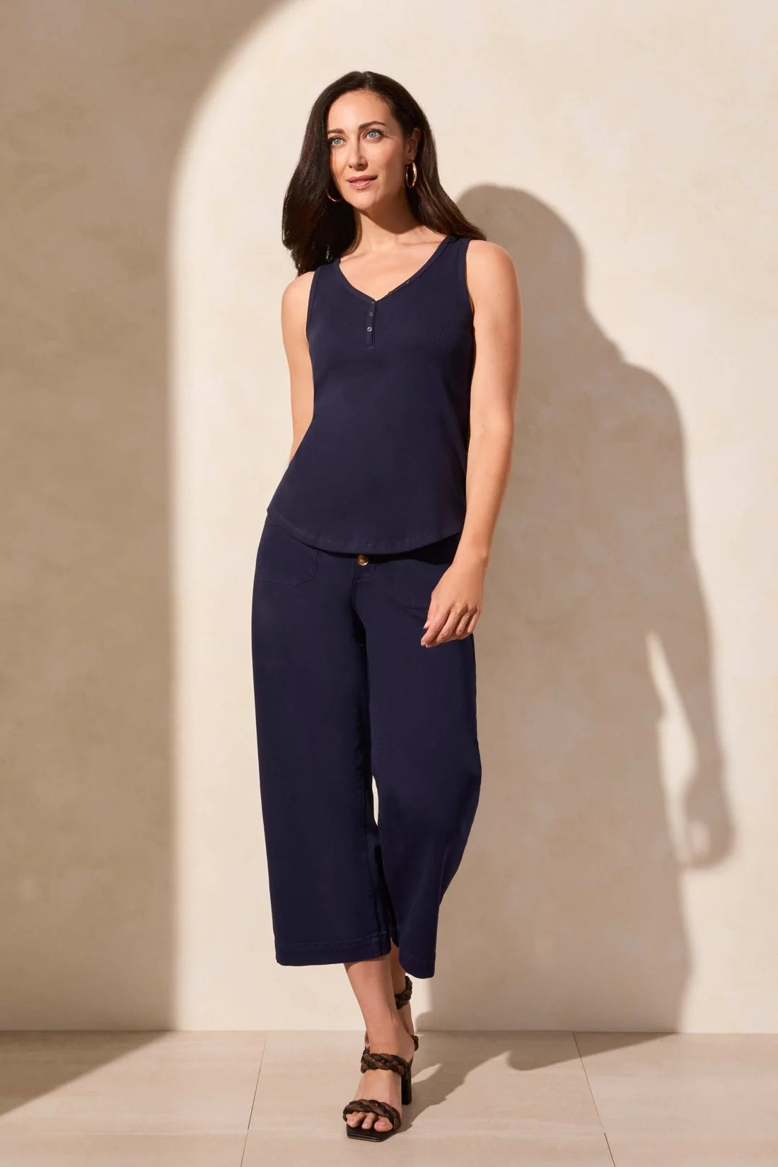 Tri 5361o Solid Cotton Henley Tank Top