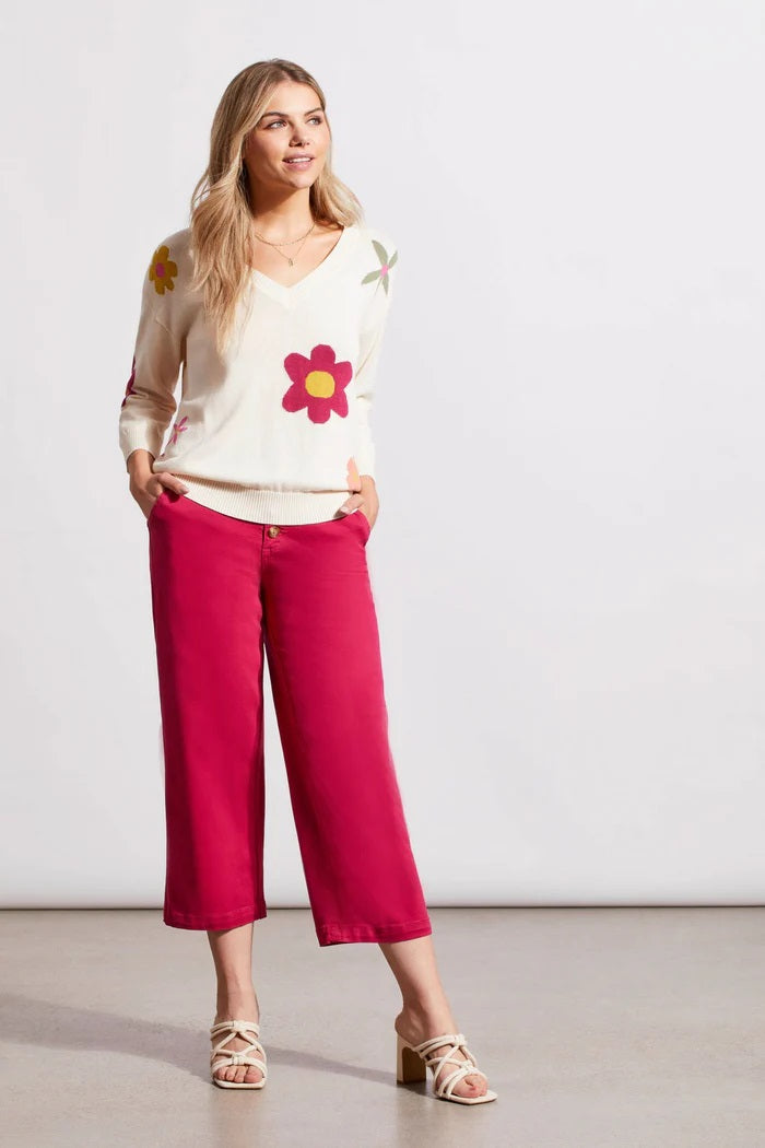 Tri 5458O INTARSIA V-NECK SWEATER WITH THREE-QUARTER SLEEVES