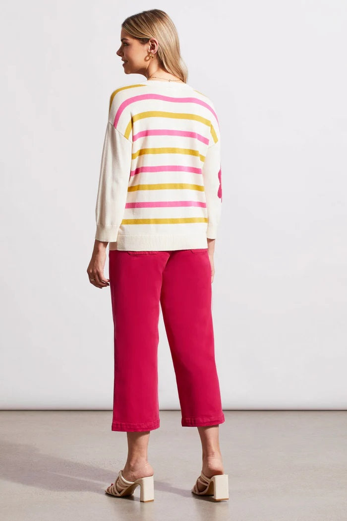 Tri 5458O INTARSIA V-NECK SWEATER WITH THREE-QUARTER SLEEVES