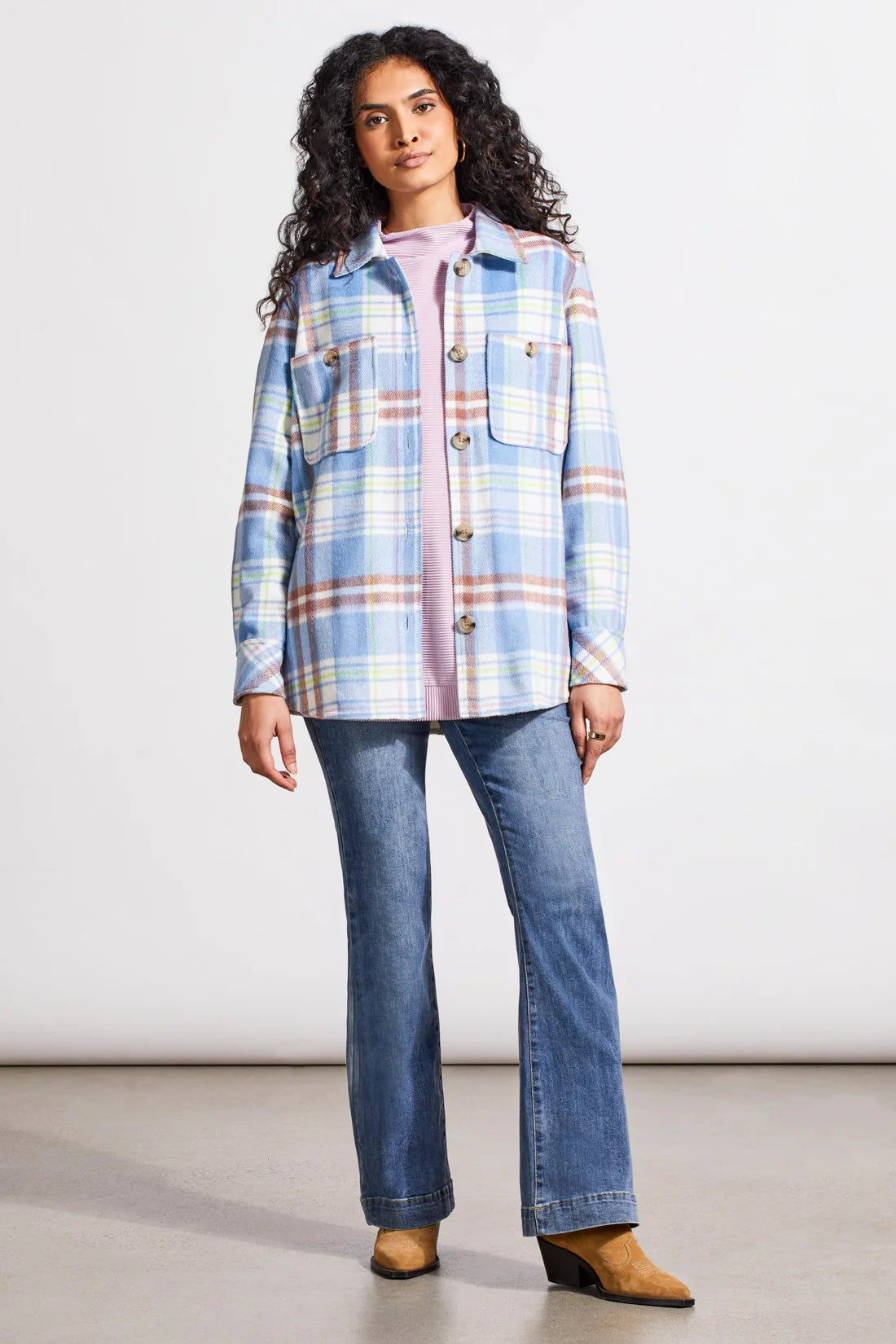 Tri 5601O Plaid Shacket with Chest Pocket