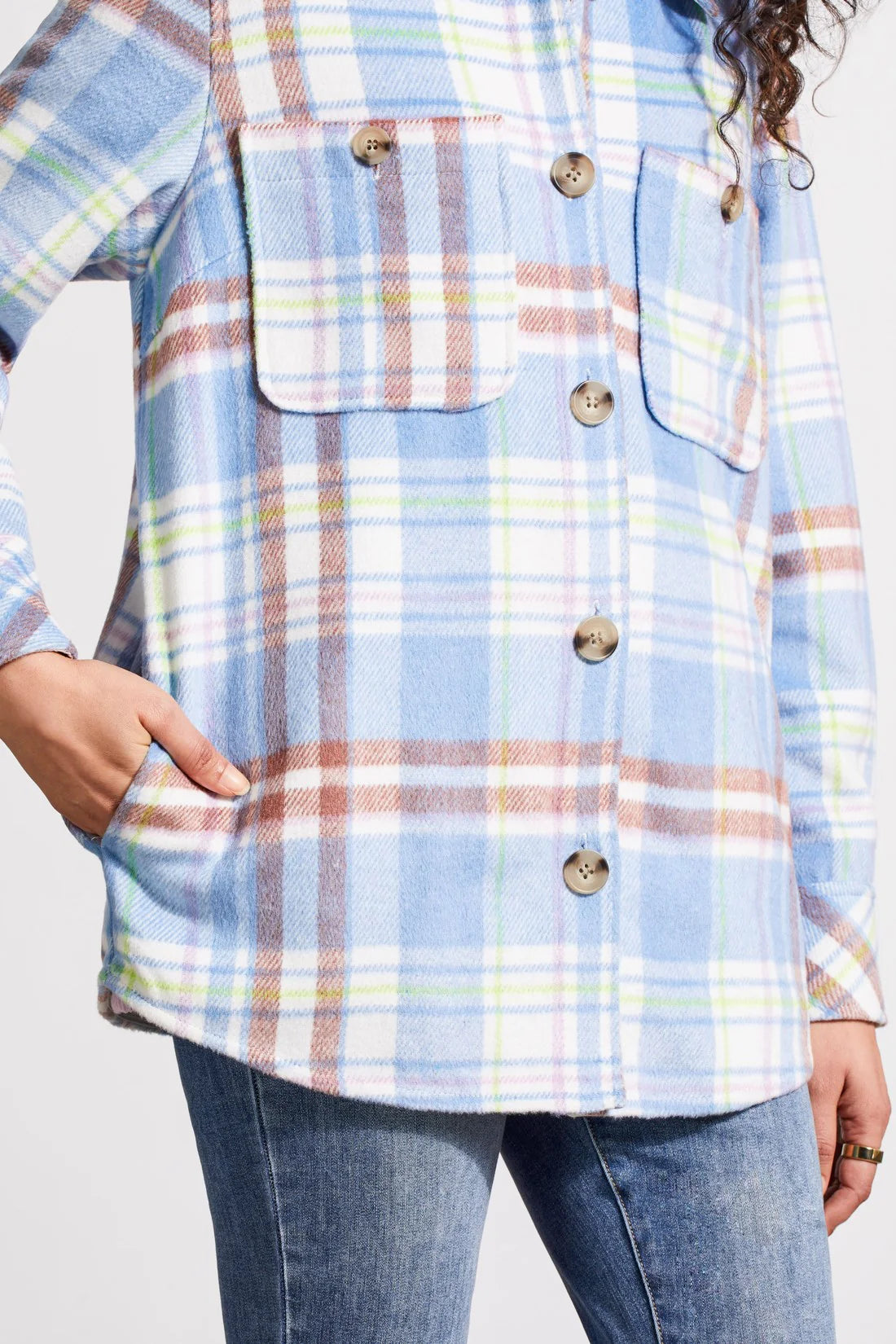 Tri 5601O Plaid Shacket with Chest Pocket