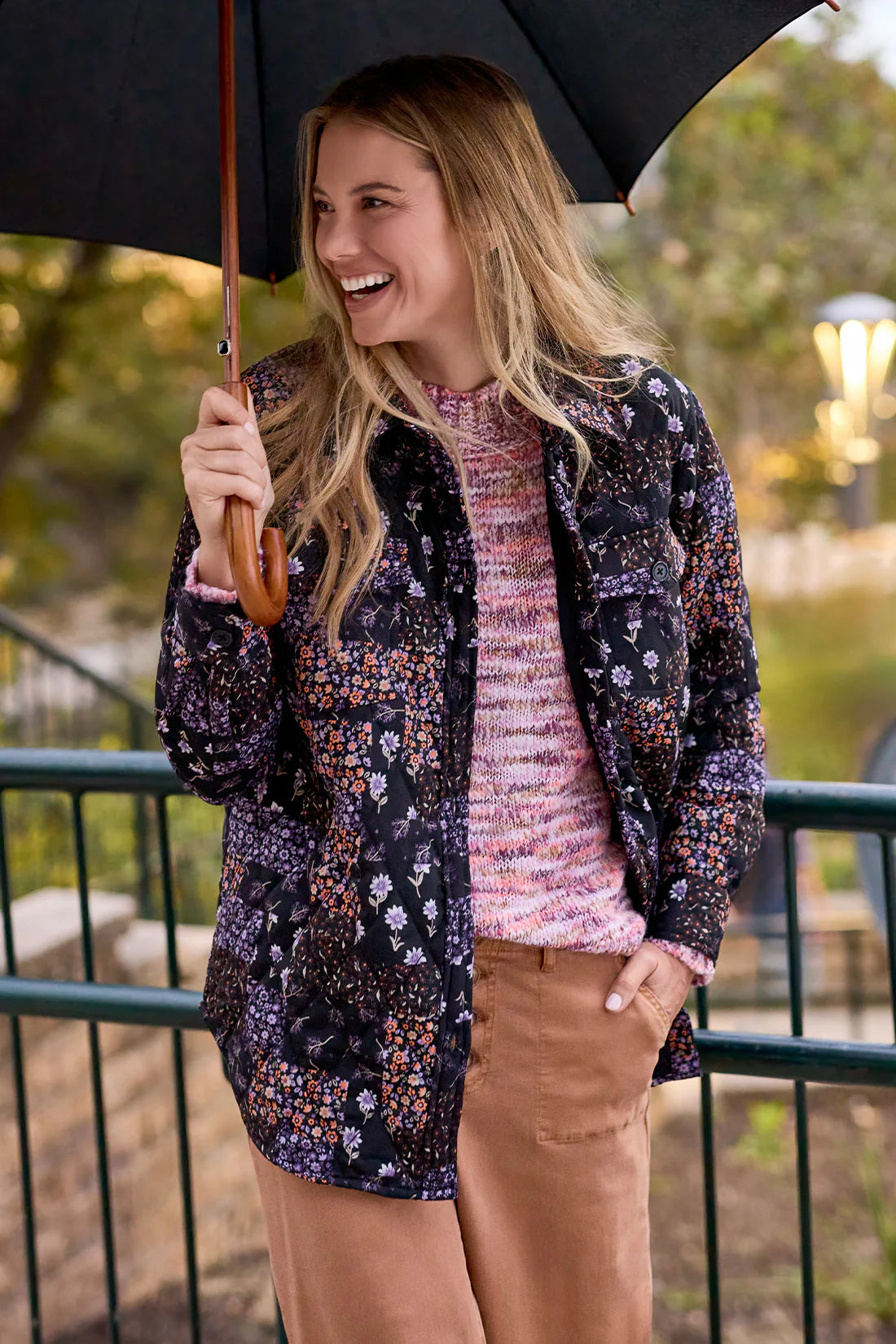 Tri 5611O Quilted Shacket with Shirttail Hem