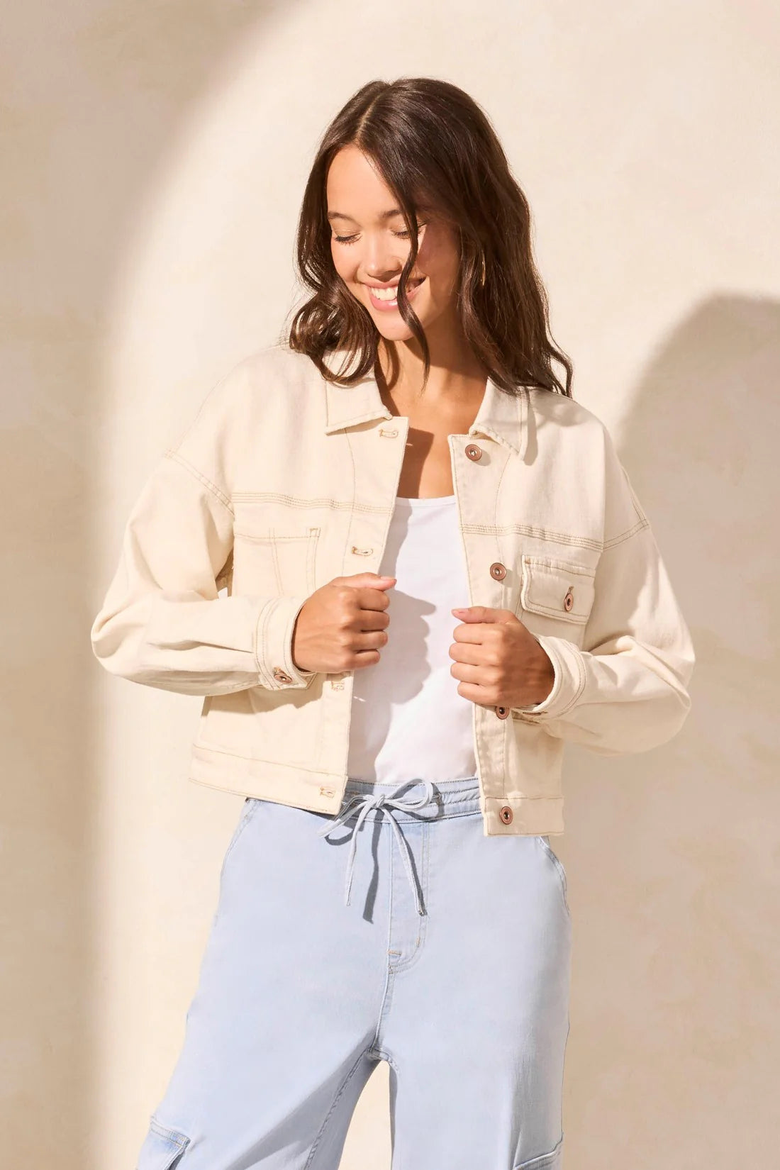 Tri 5847o Drop Shoulder Crop Denim Jacket