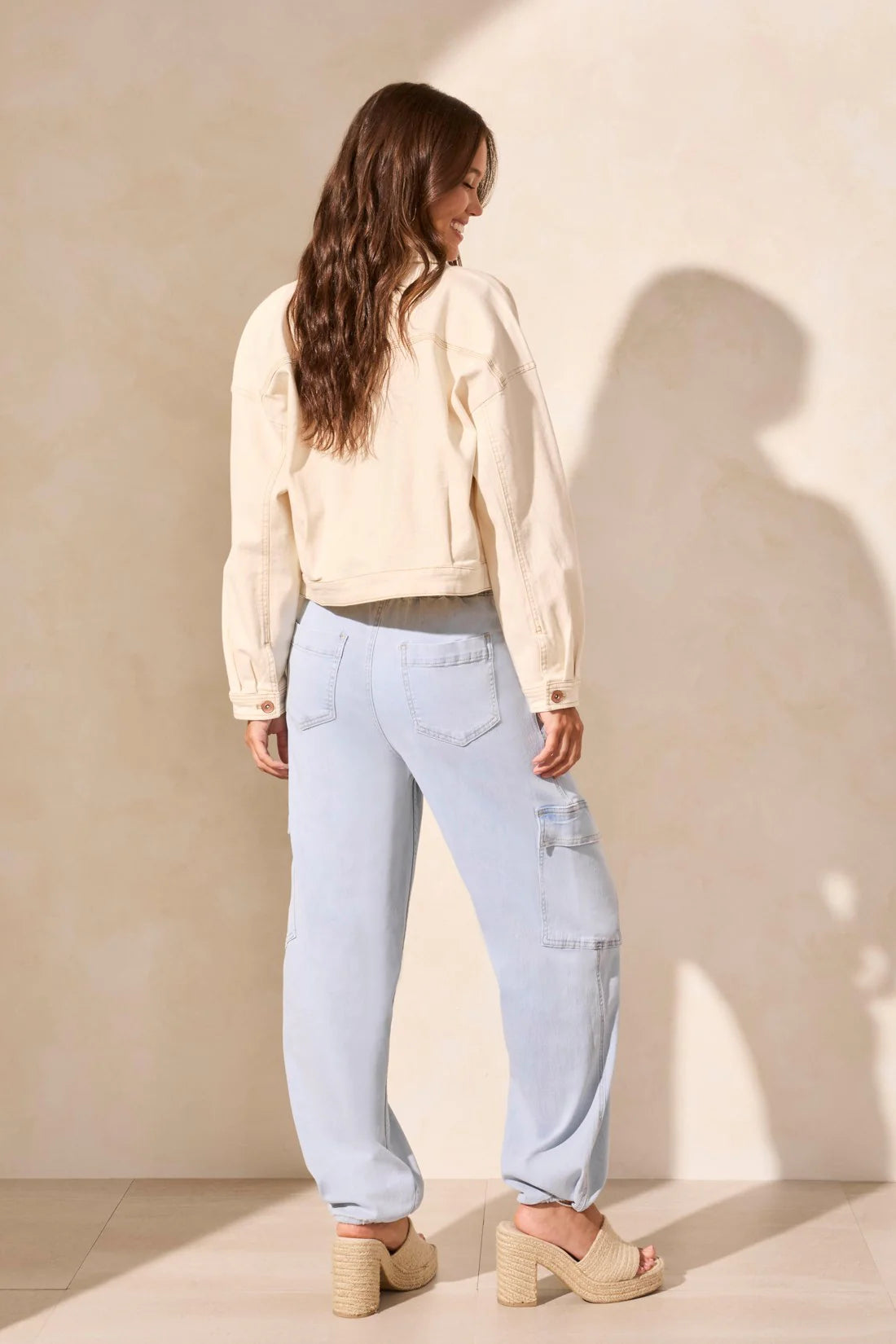 Tri 5847o Drop Shoulder Crop Denim Jacket