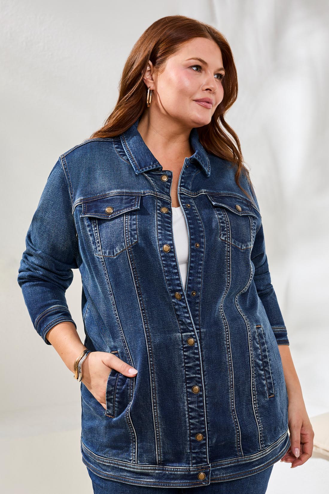 Tri 6042V Comfort Stretch Denim Jacket with Snaps