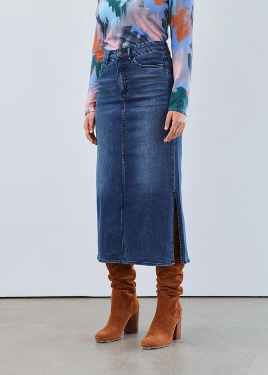 FDJ 6981843 Slit Denim Column Midi Skirt