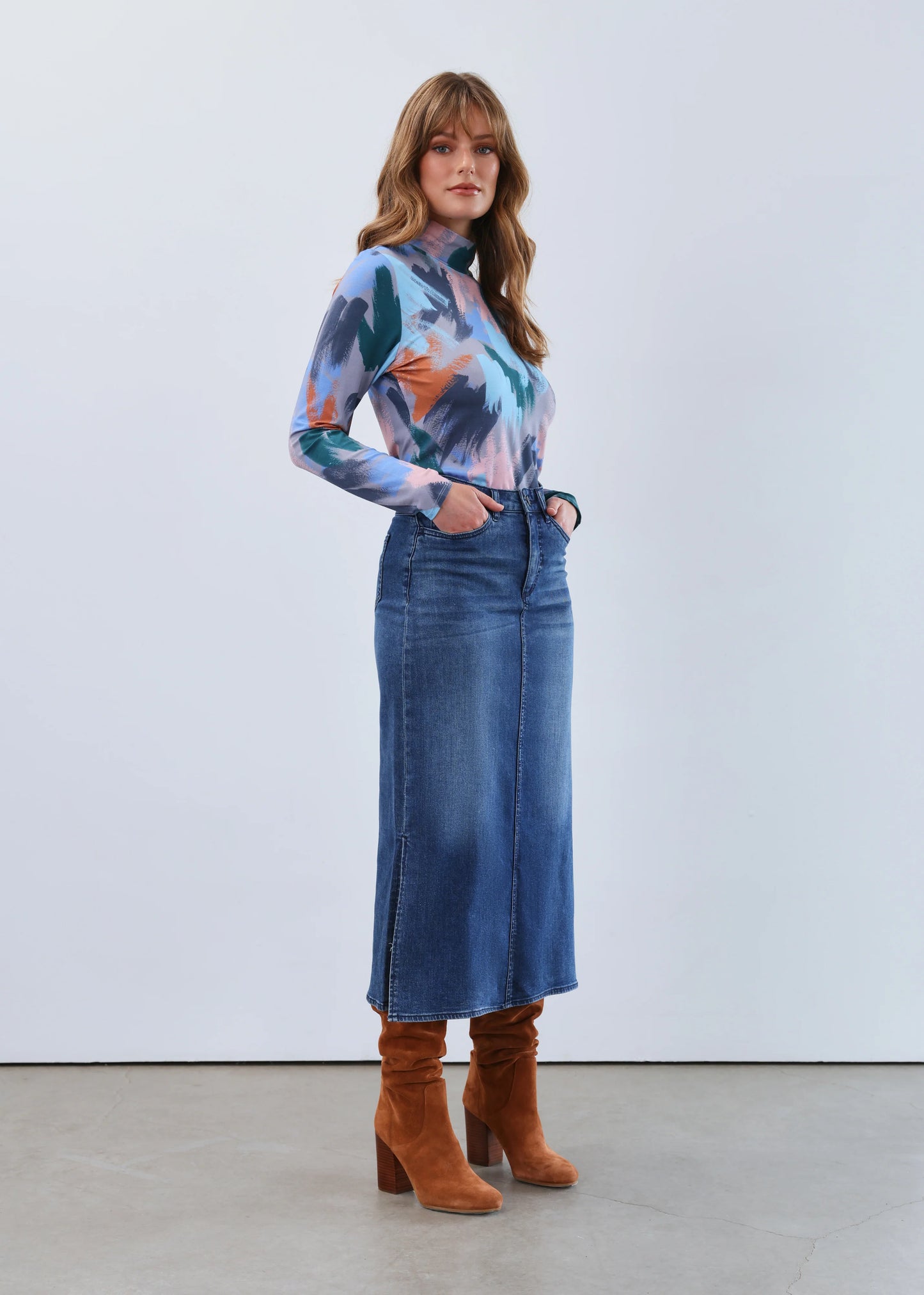FDJ 6981843 Slit Denim Column Midi Skirt