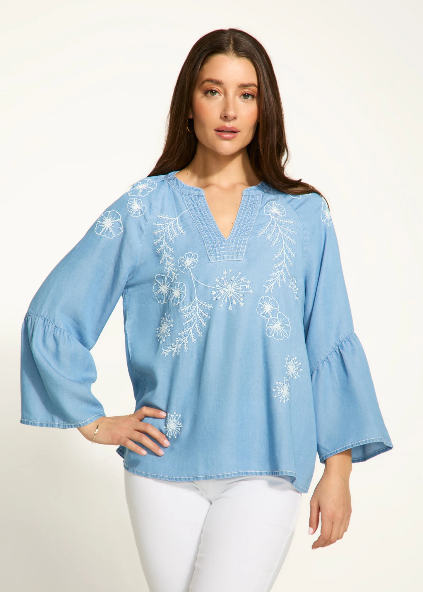 FDJ 7051846 Embroidered Chambray Shirt