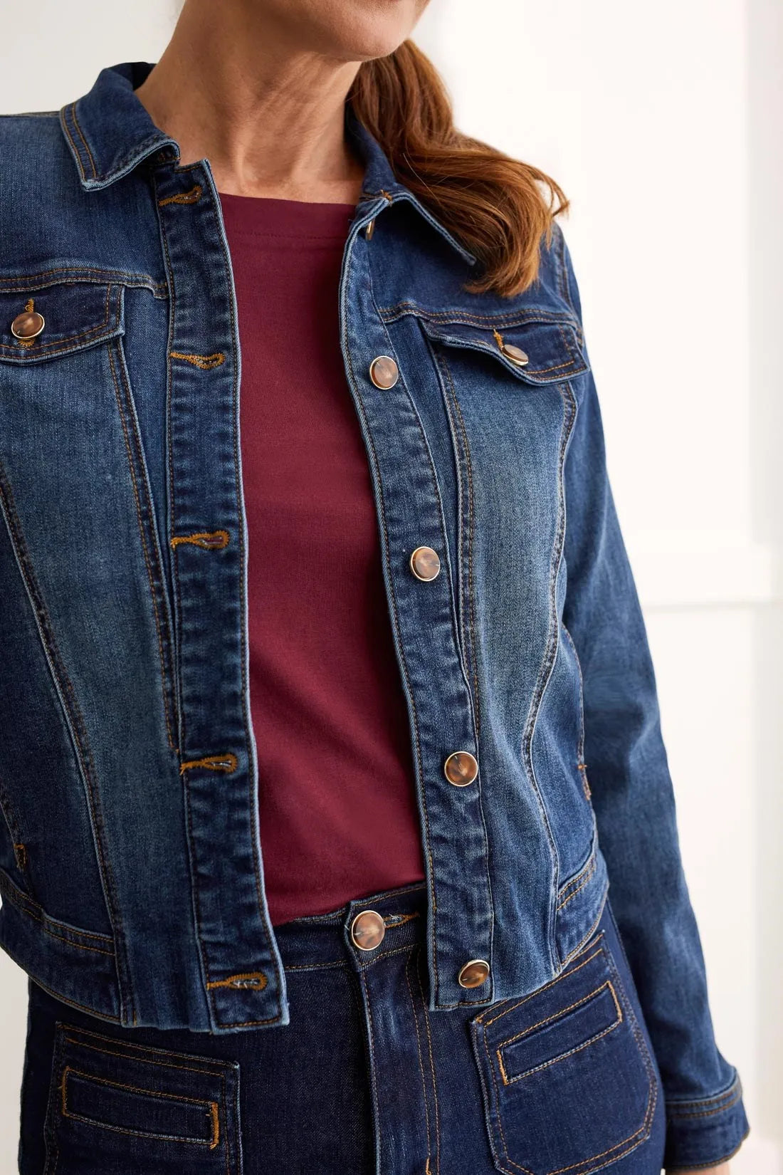 Tri 7814O Horn Button Stretch Denim Jacket