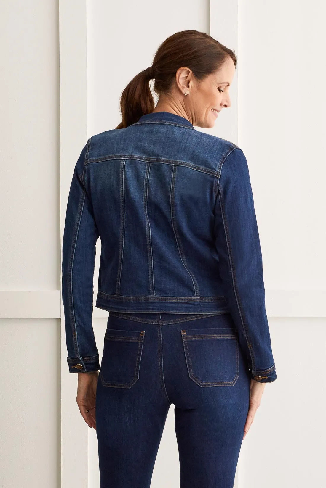 Tri 7814O Horn Button Stretch Denim Jacket