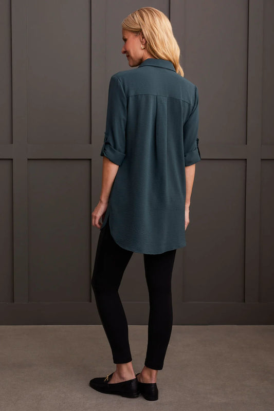 Tri 7878O Pebble Crepe Roll-Sleeve Tunic