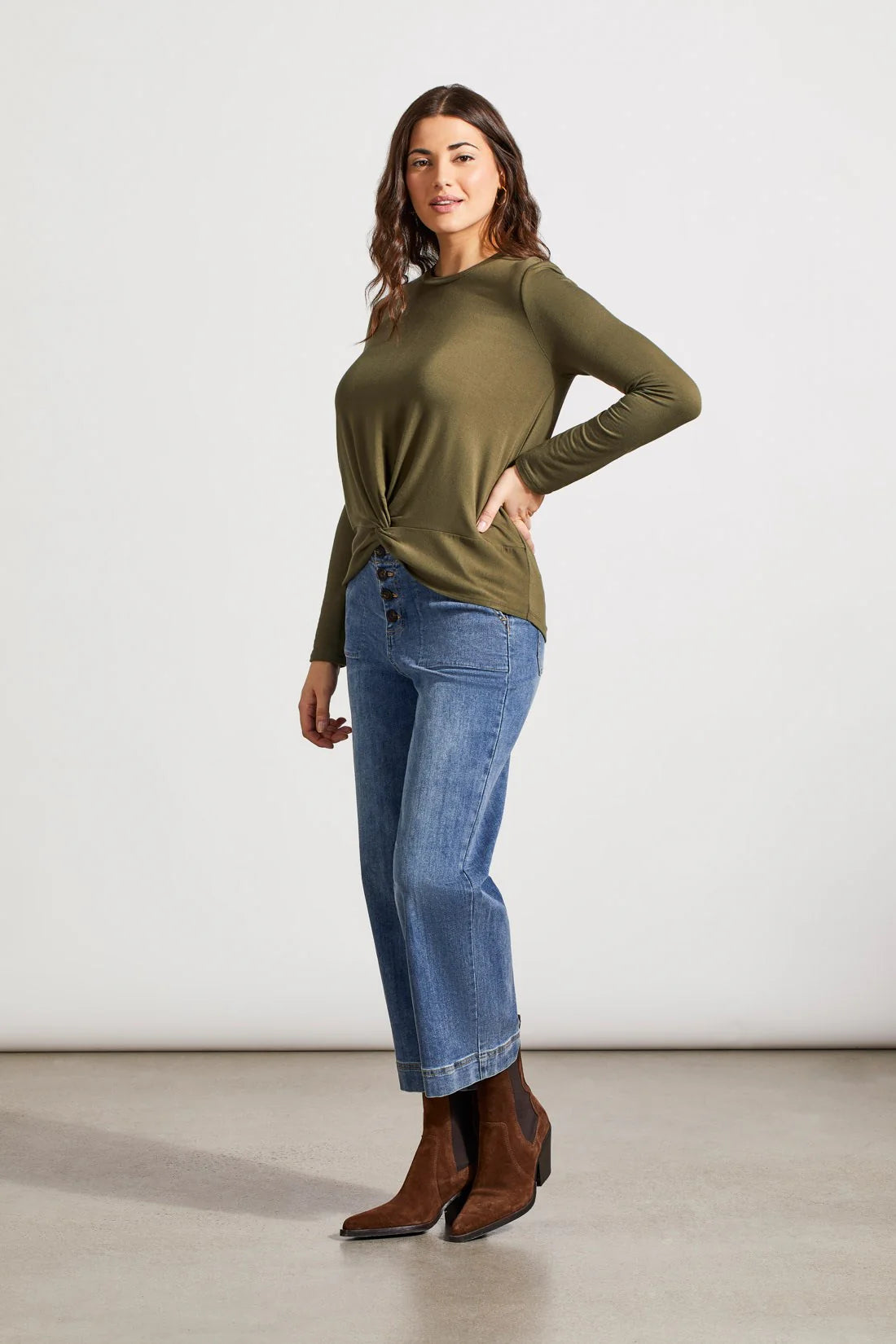 Tri 7947O French Terry Knot-Front Top