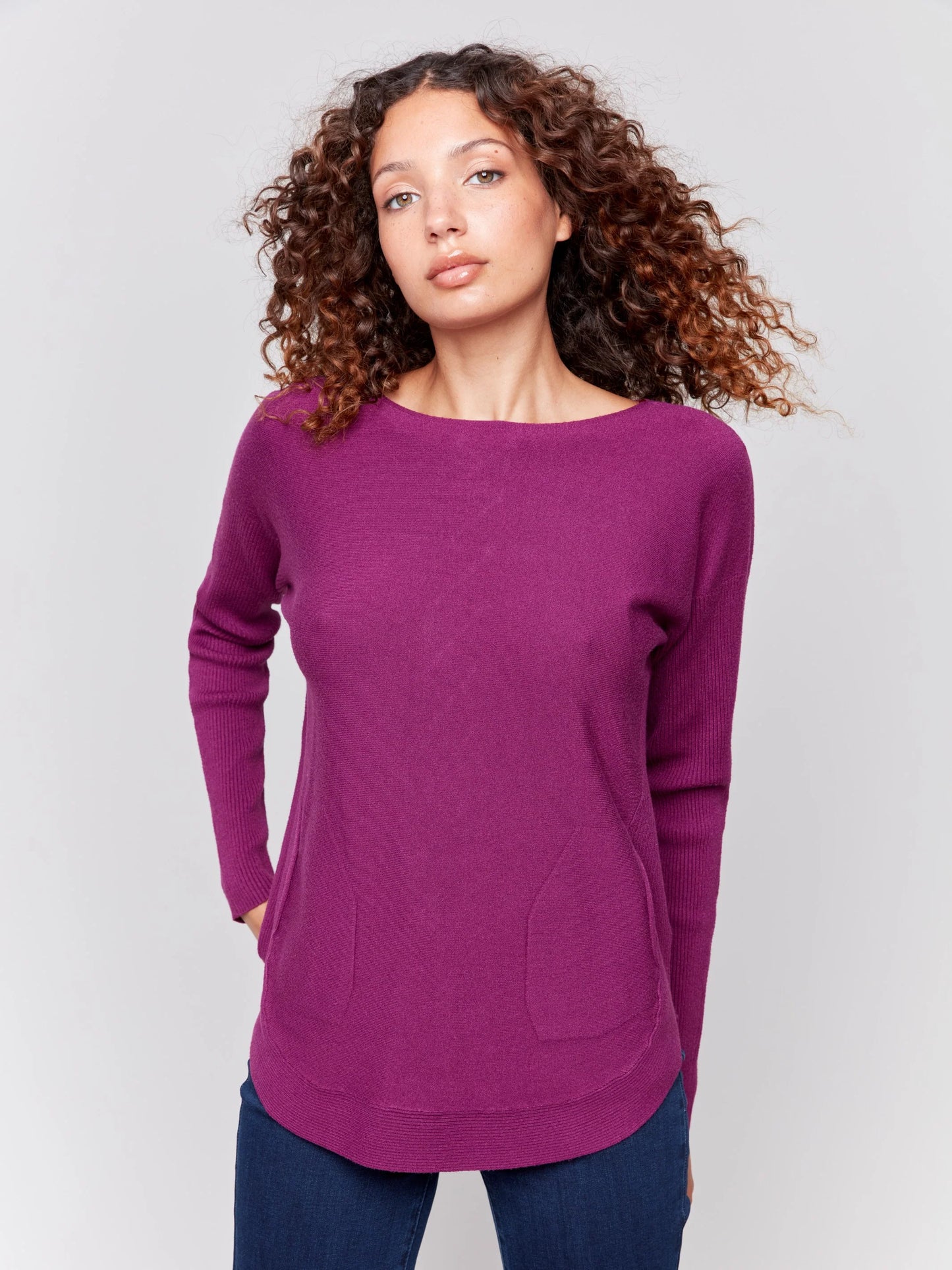 C.B C2170W Knit Sweater with Back Lace-Up Detail