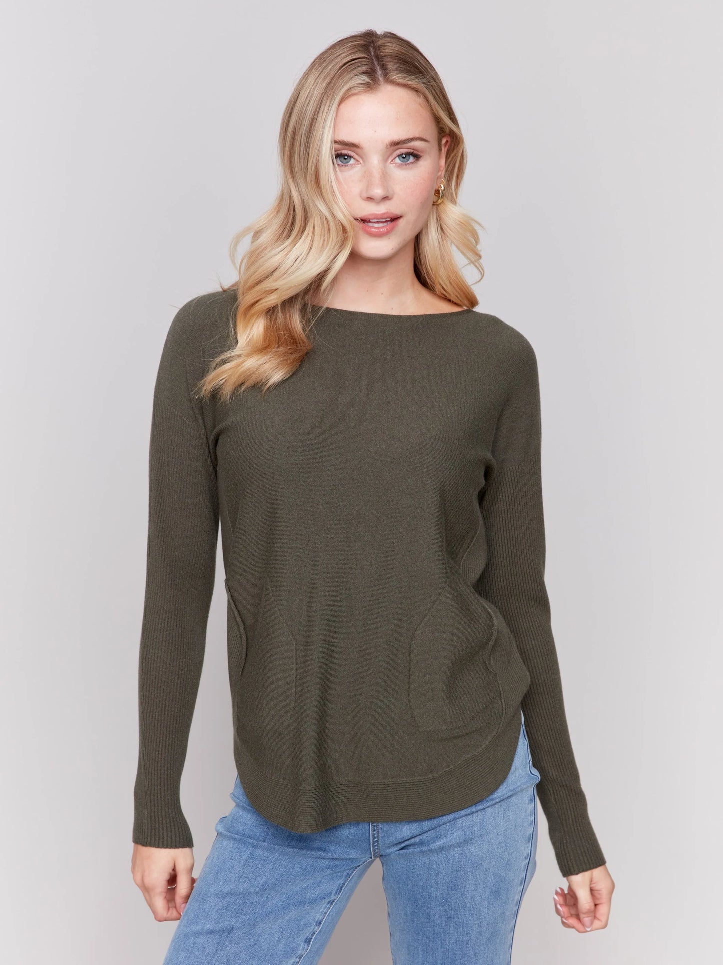 C.B C2170W Knit Sweater with Back Lace-Up Detail