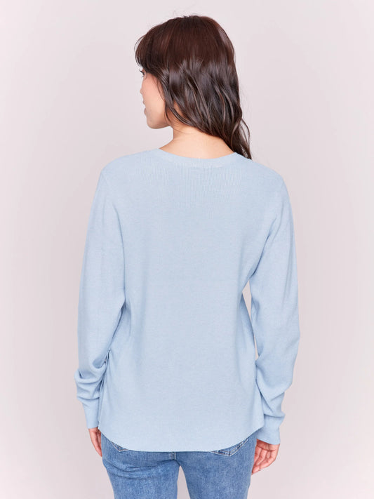 C.B C2569R V-Neck Sweater with Grommet Detail