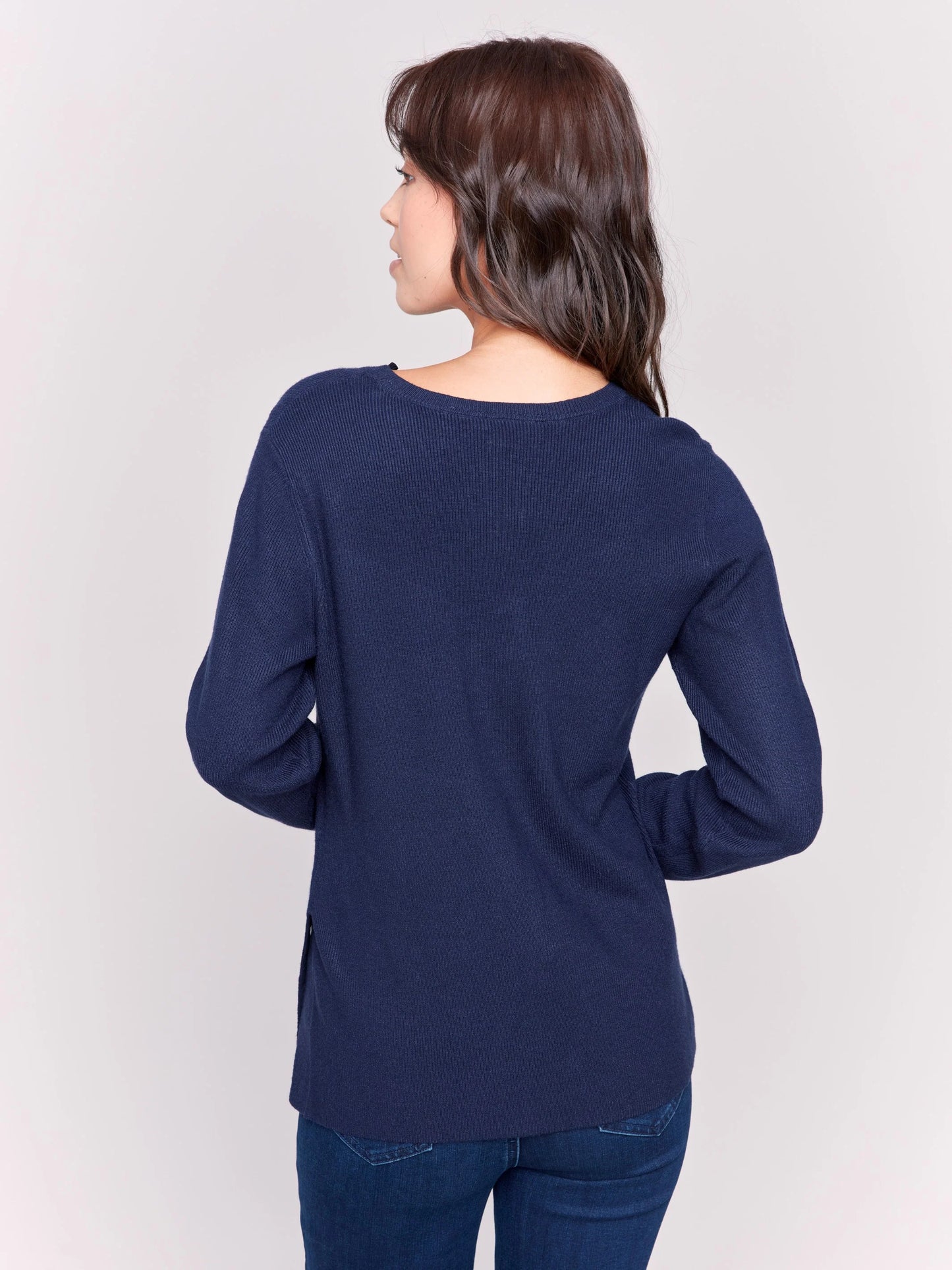 C.B C2569R V-Neck Sweater with Grommet Detail