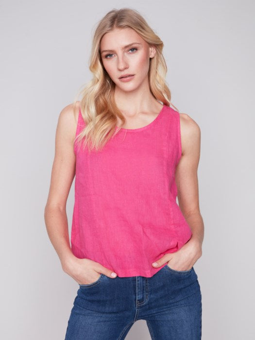 C.B 4543 Sleeveless Linen Top with Slit