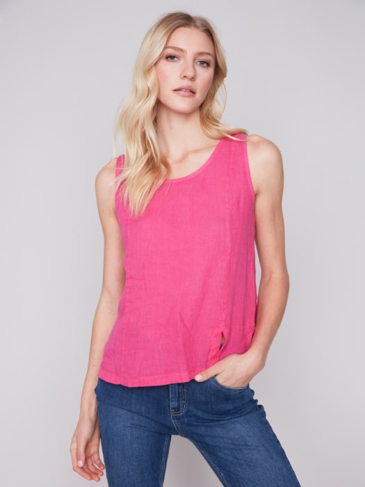 C.B 4543 Sleeveless Linen Top with Slit