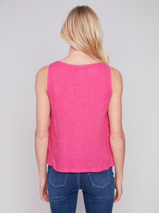 C.B 4543 Sleeveless Linen Top with Slit