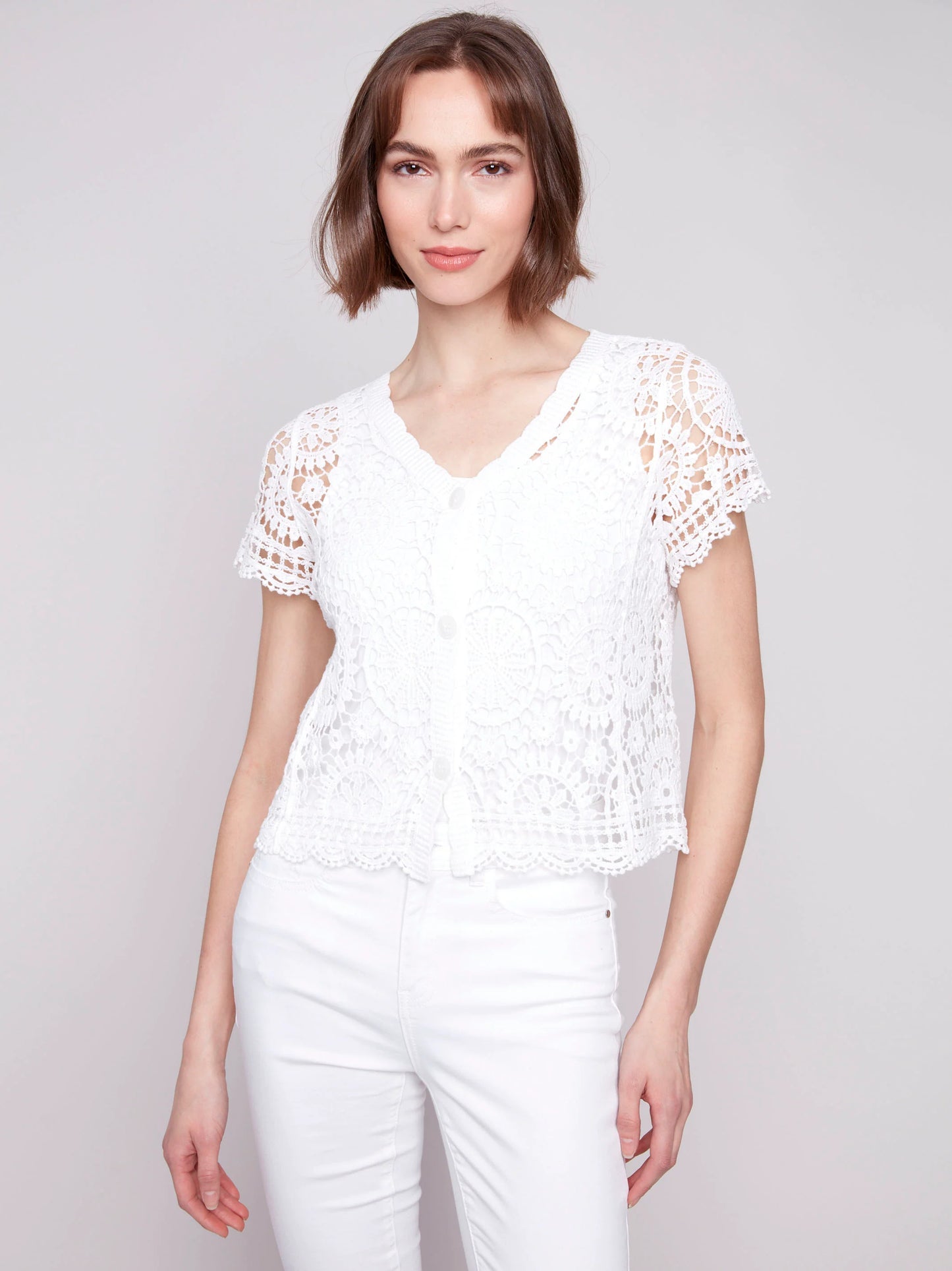 C.B C4584 Short Sleeve Crochet Bolero Cardigan