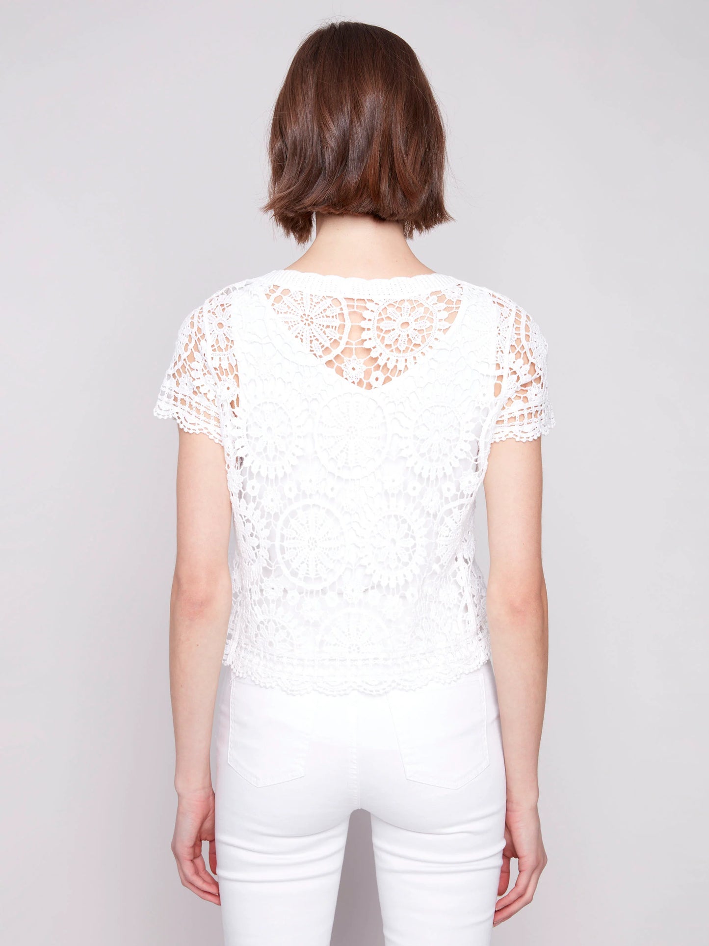 C.B C4584 Short Sleeve Crochet Bolero Cardigan