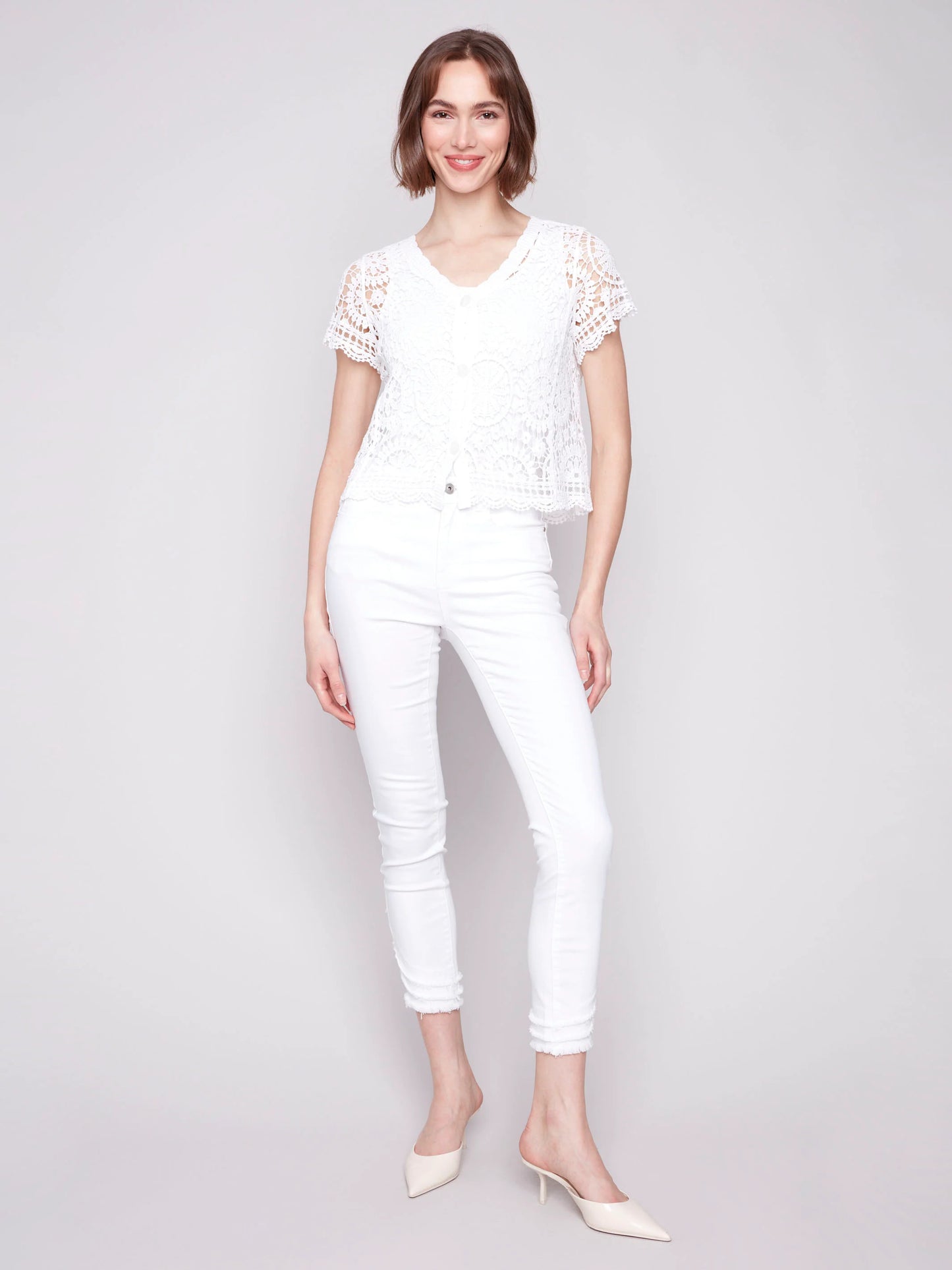 C.B C4584 Short Sleeve Crochet Bolero Cardigan