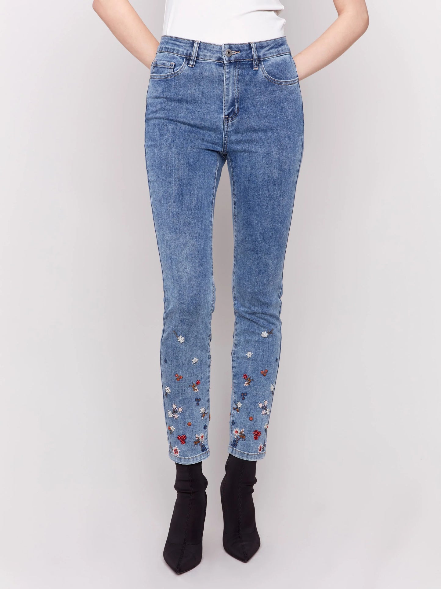 C.B C5581 Embroidered and Beaded Slim Fit Jeans