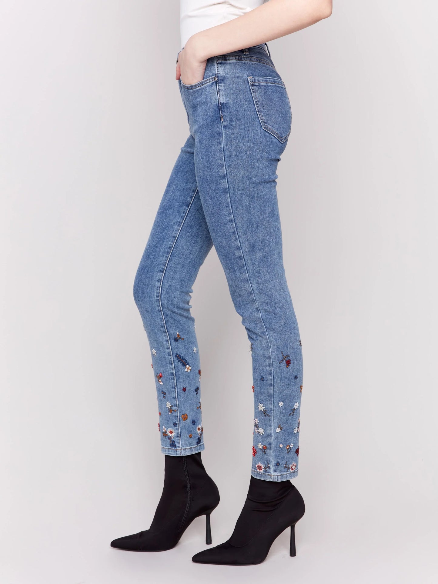 C.B C5581 Embroidered and Beaded Slim Fit Jeans