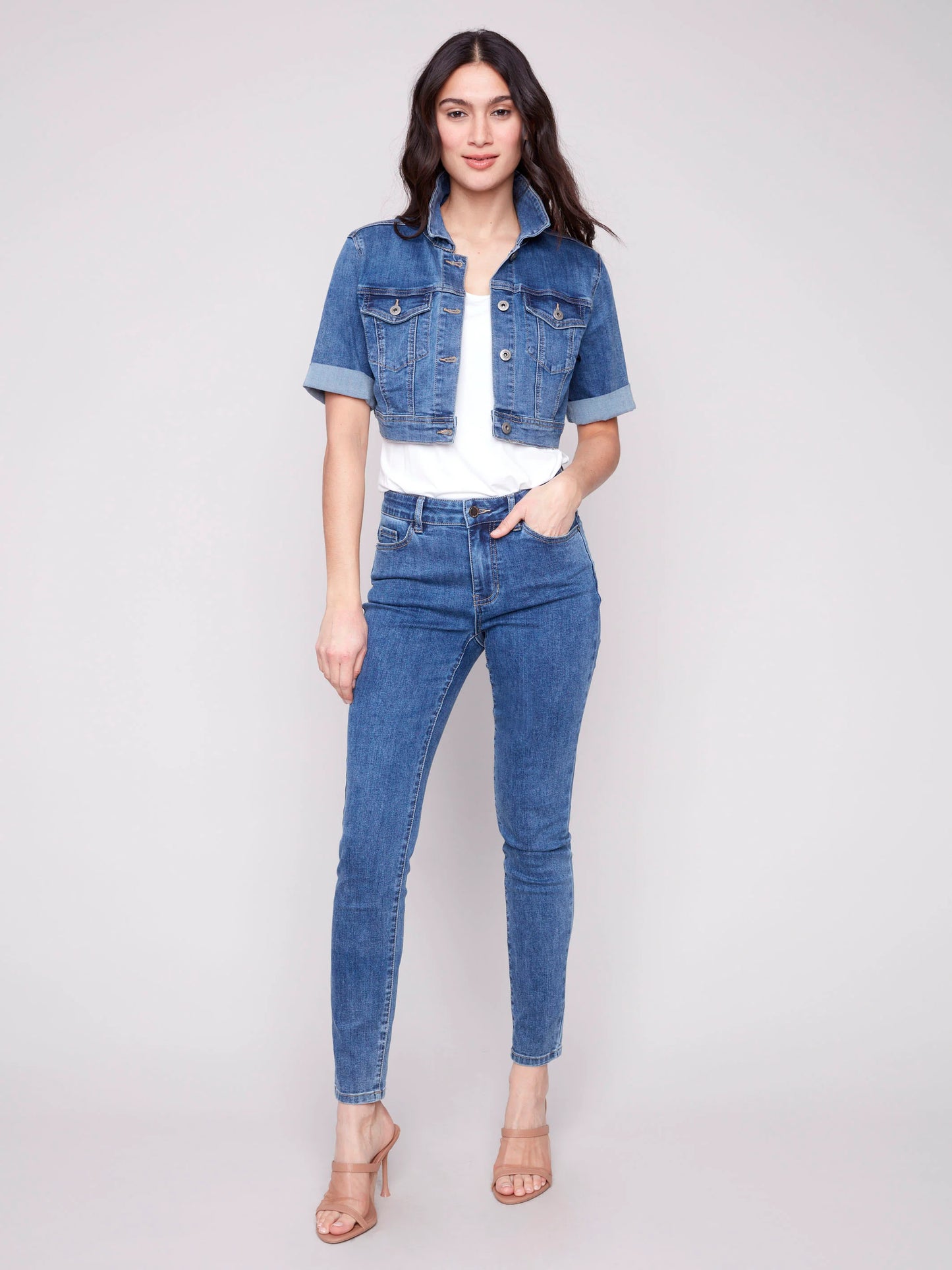 C.B C6112Y Cropped Denim Jacket