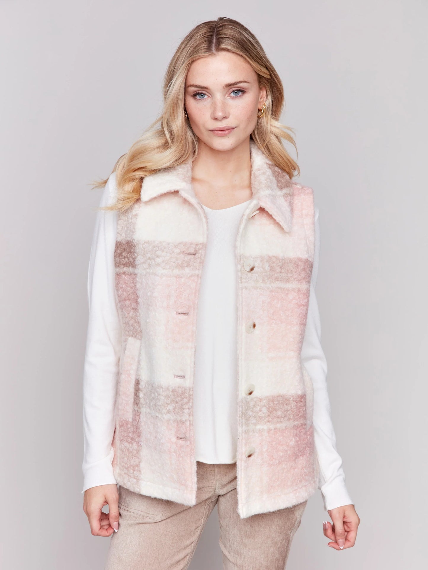 C.B C6319 Plaid Bouclé Knit Vest