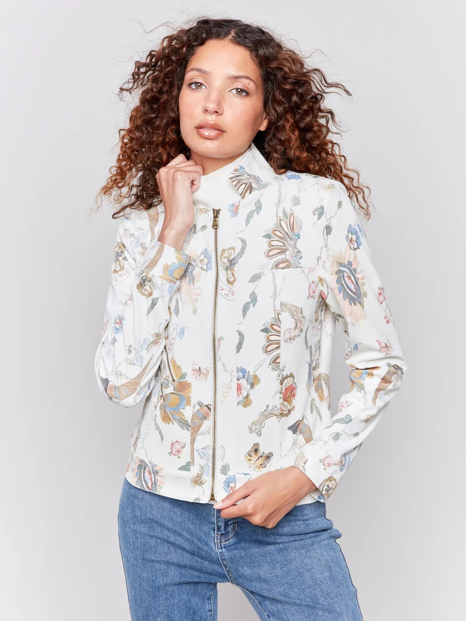 C.B C6336P Printed Vintage Faux Leather Jacket