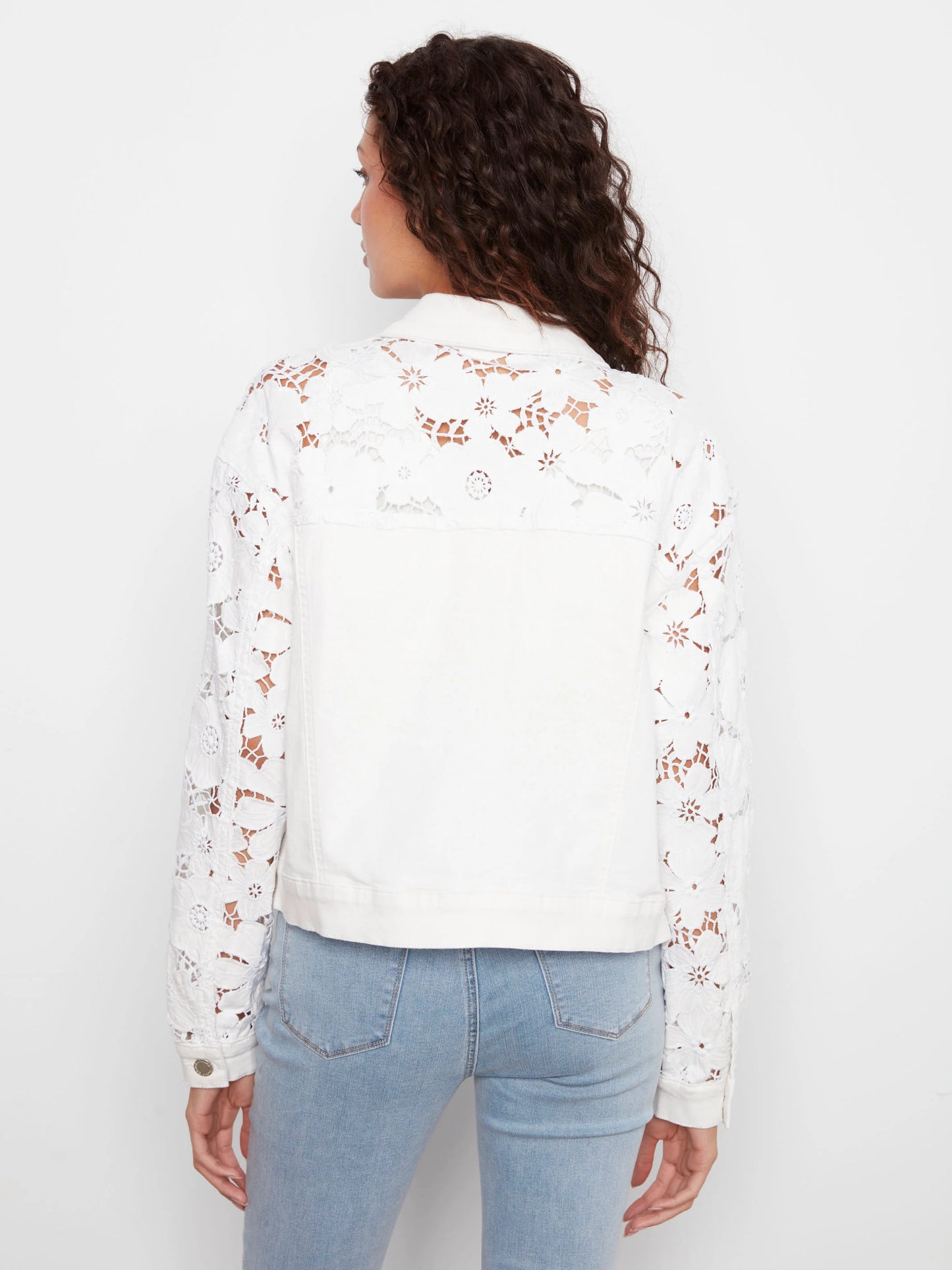 C.B C6405 Floral Embroidered Twill Jean Jacket