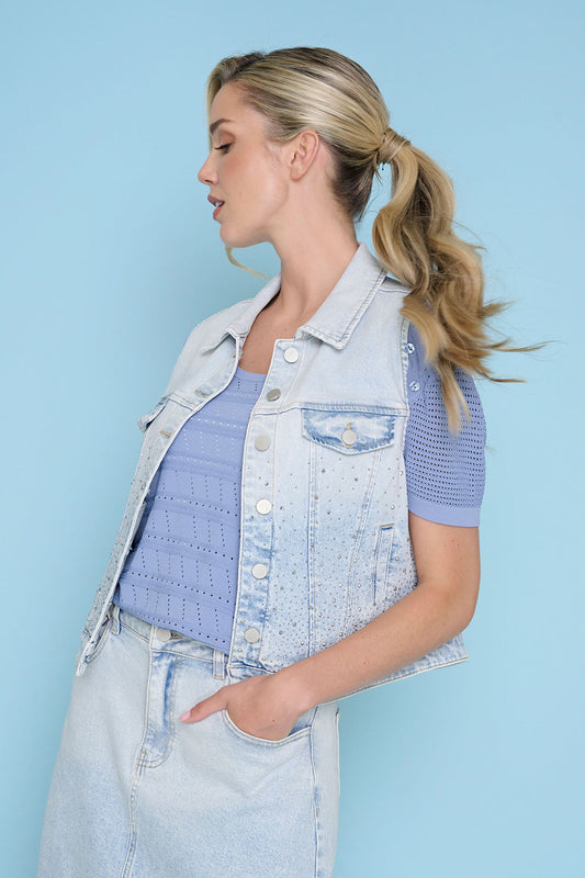 Pic Z6445 Rhinestone Denim Vest